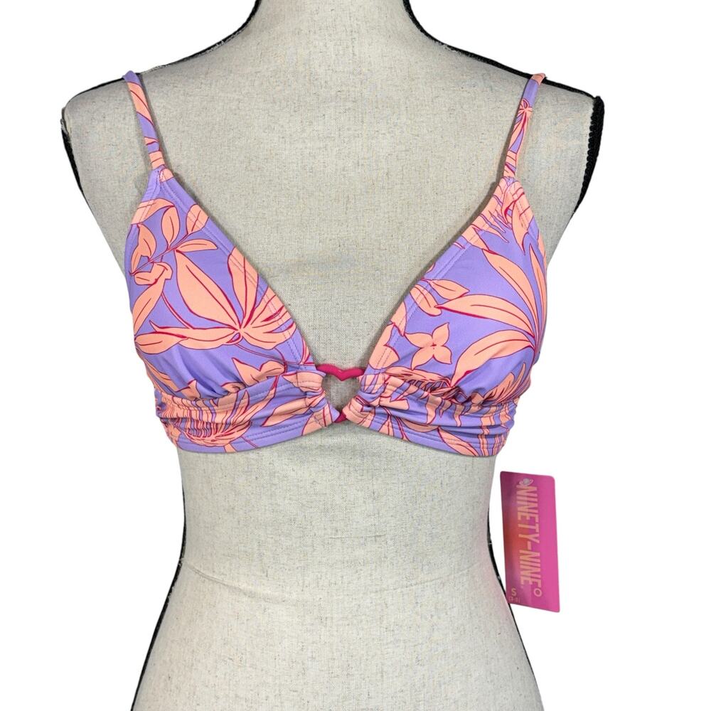 Ninety-Nine JRS Small (3-5) Triangle Bikini Swim Top Floral Island Breeze Tie
